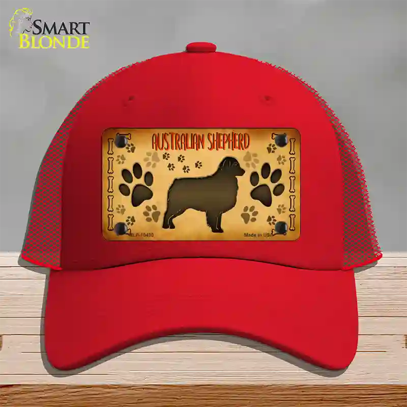 Australian Shepherd Novelty License Plate Hat Mesh / Red