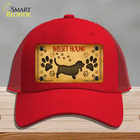 Basset Hound Novelty License Plate Hat Mesh / Red