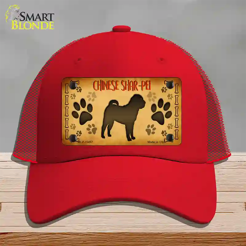 Chinese Shar Pei Novelty License Plate Hat Mesh / Red