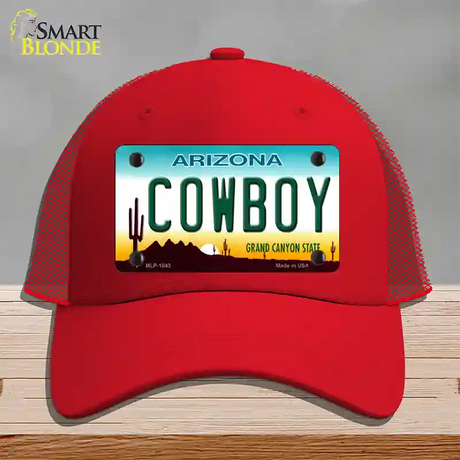 Cowboy Arizona Novelty License Plate Hat Mesh / Red