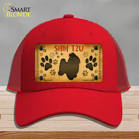 Shih Tzu Novelty License Plate Hat Mesh / Red