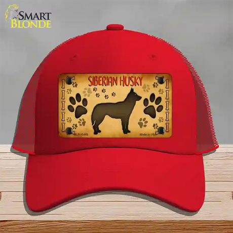 Siberian Husky Novelty License Plate Hat Mesh / Red