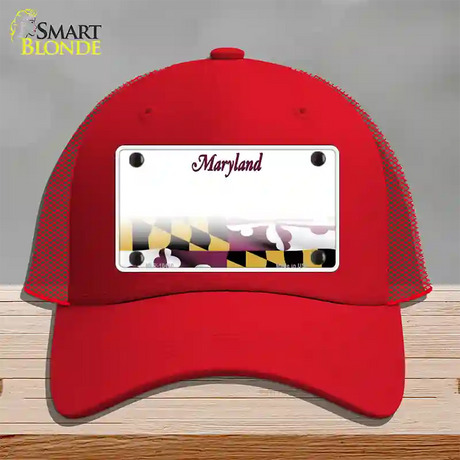 Maryland State Blank Novelty License Plate Hat Mesh / Red