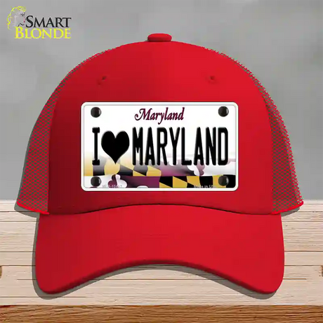 I Love Maryland Novelty License Plate Hat Mesh / Red