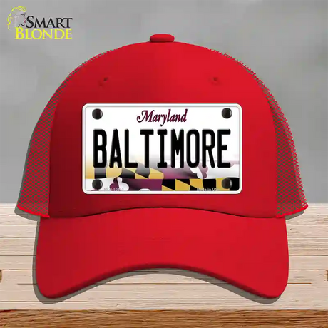 Baltimore Maryland Novelty License Plate Hat Mesh / Red