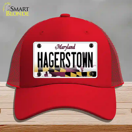 Hagerstown Maryland Novelty License Plate Hat Mesh / Red