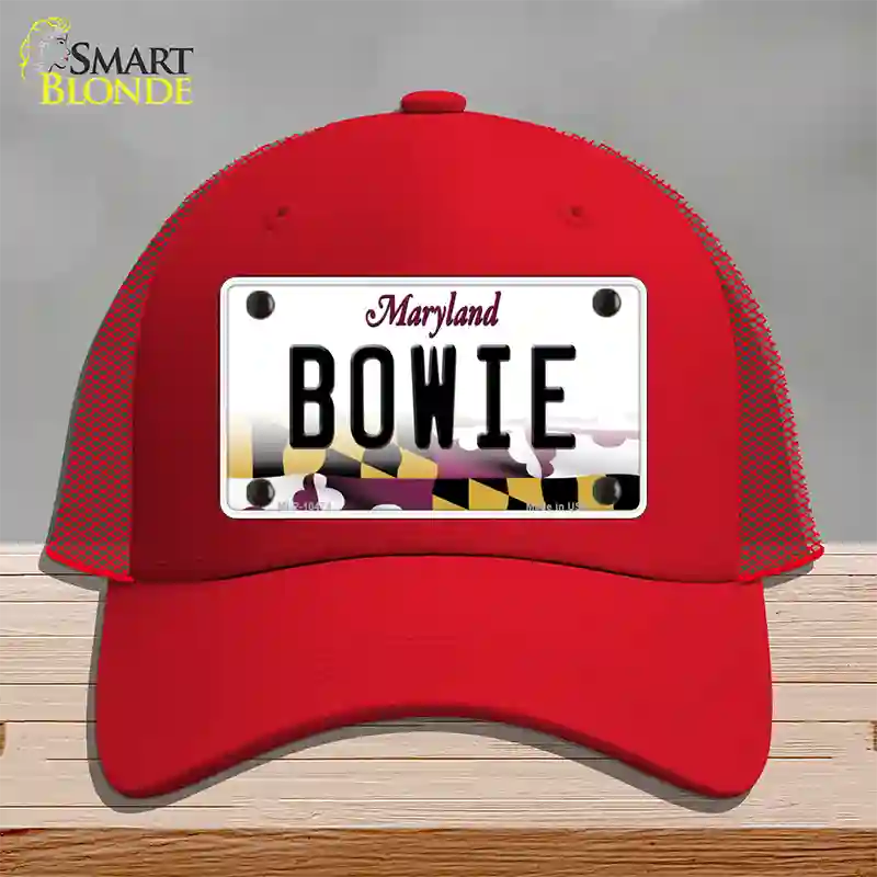 Bowie Maryland Novelty License Plate Hat Mesh / Red