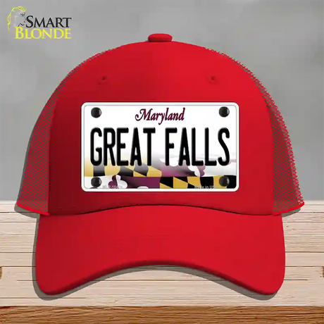 Great Falls Maryland Novelty License Plate Hat Mesh / Red