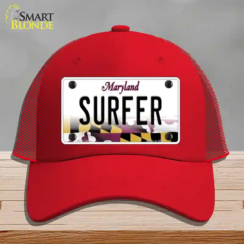 Surfer Maryland Novelty License Plate Hat Mesh / Red