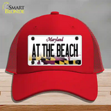 At The Beach Maryland Novelty License Plate Hat Mesh / Red