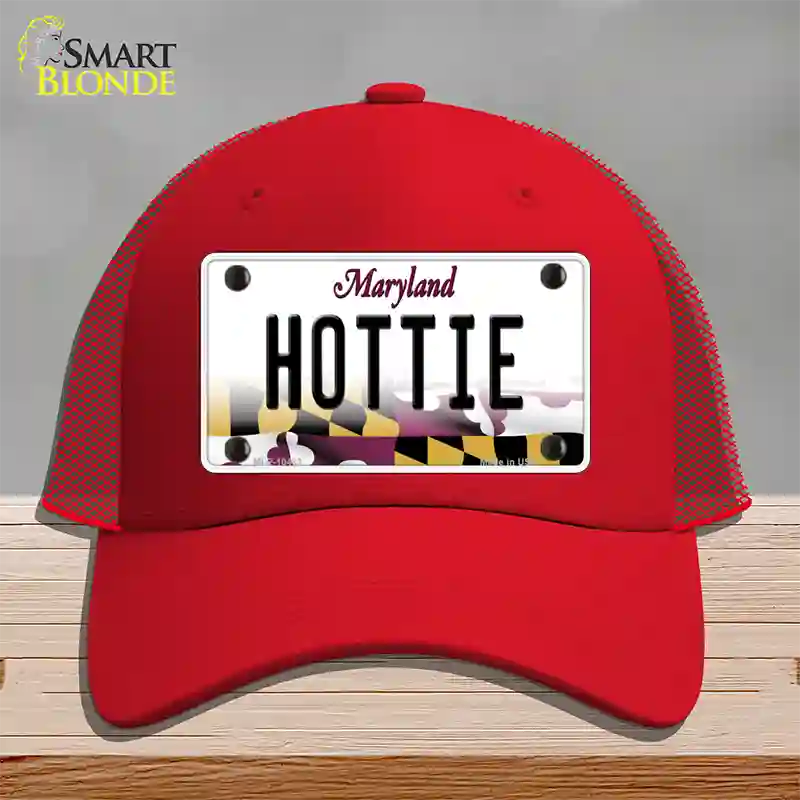 Hottie Maryland Novelty License Plate Hat Mesh / Red