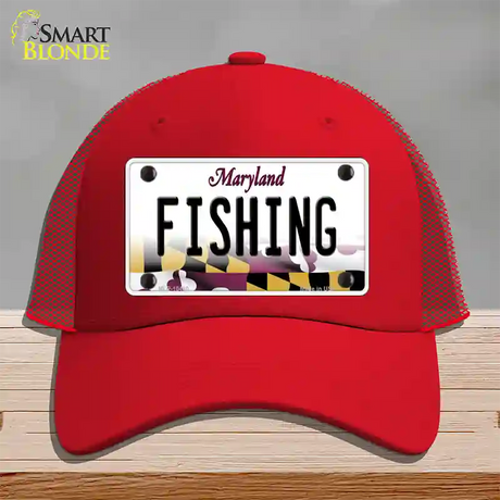 Fishing Maryland Novelty License Plate Hat Mesh / Red