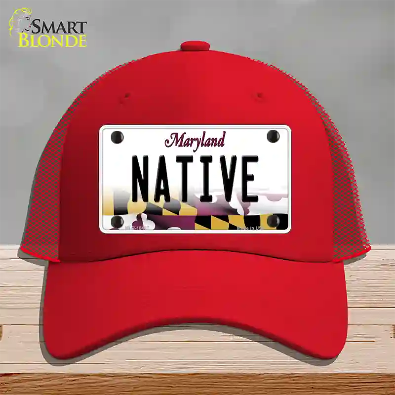 Native Maryland Novelty License Plate Hat Mesh / Red