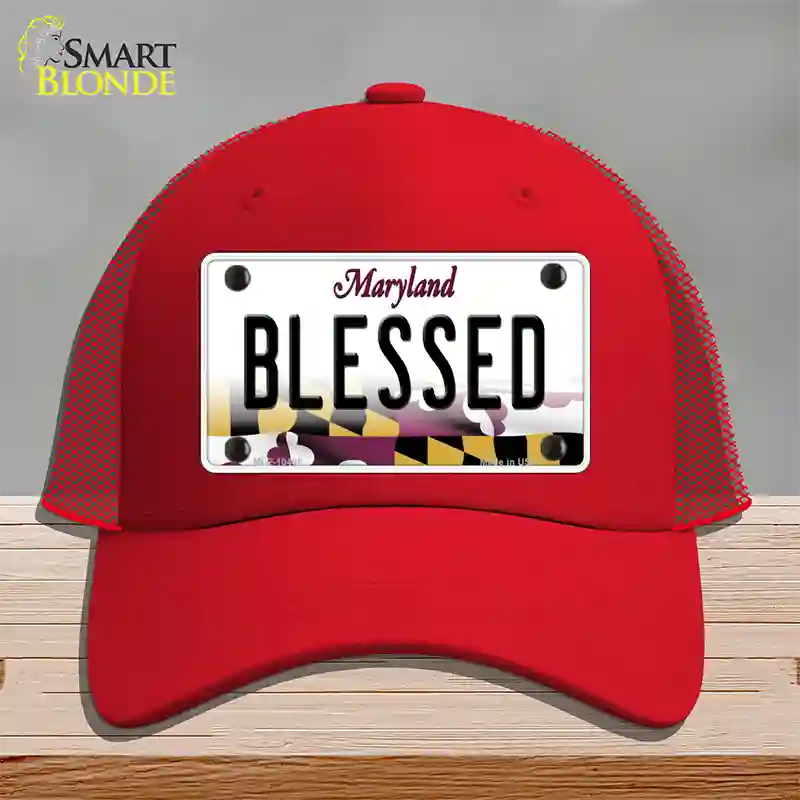 Blessed Maryland Novelty License Plate Hat Mesh / Red