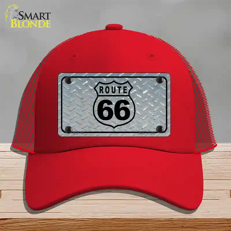 Route 66 Shield Diamond Novelty License Plate Hat Mesh / Red