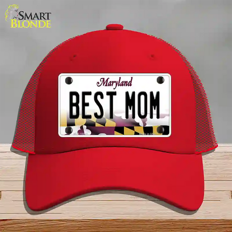 Best Mom Maryland Novelty License Plate Hat Mesh / Red