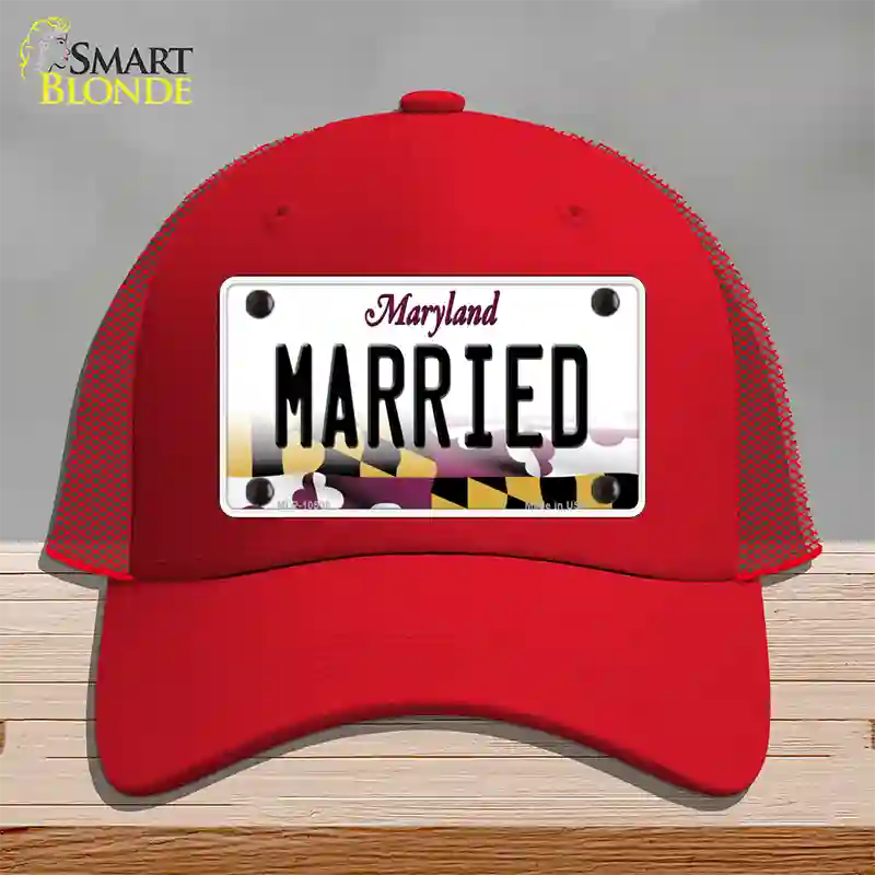 Married Maryland Novelty License Plate Hat Mesh / Red