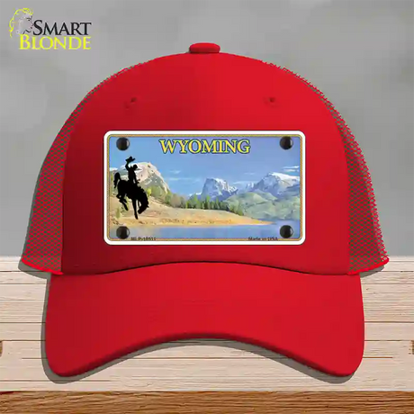 Wyoming Blank Novelty License Plate Hat Mesh / Red