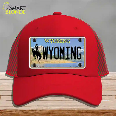 Wyoming Tag Novelty License Plate Hat Mesh / Red