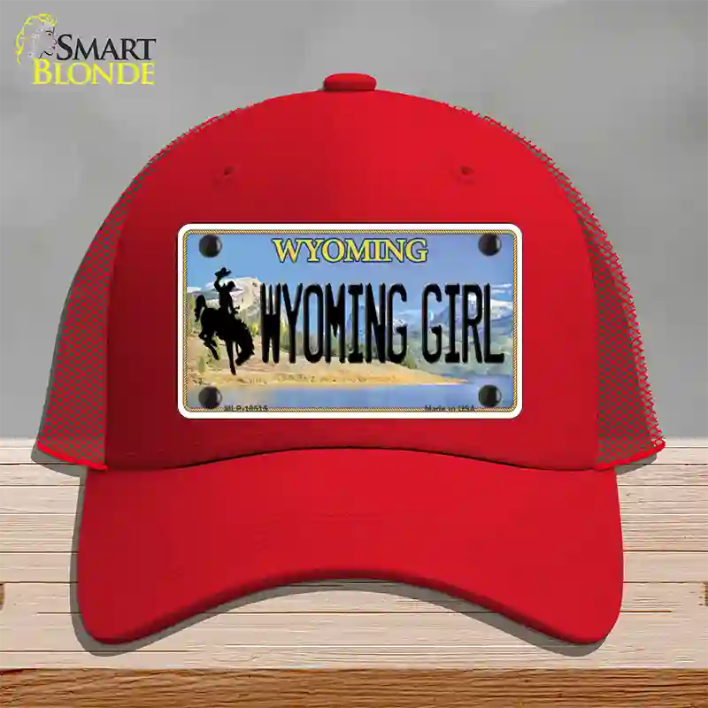 Wyoming Girl Novelty License Plate Hat Mesh / Red