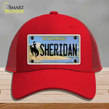 Sheridan Wyoming Novelty License Plate Hat Mesh / Red