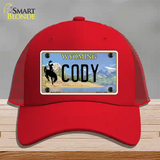 Cody Wyoming Novelty License Plate Hat Mesh / Red