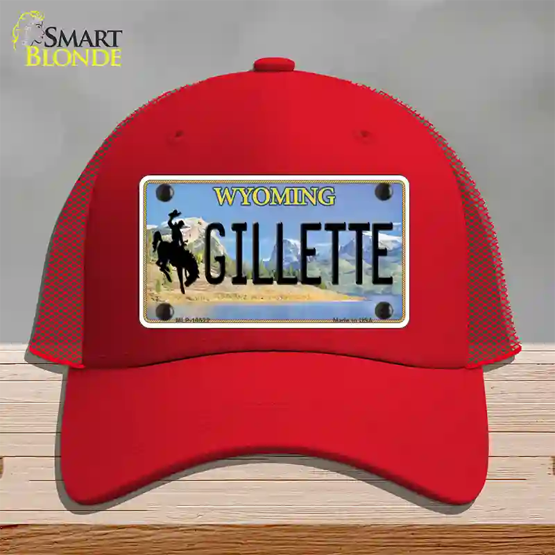 Gillette Wyoming Novelty License Plate Hat Mesh / Red