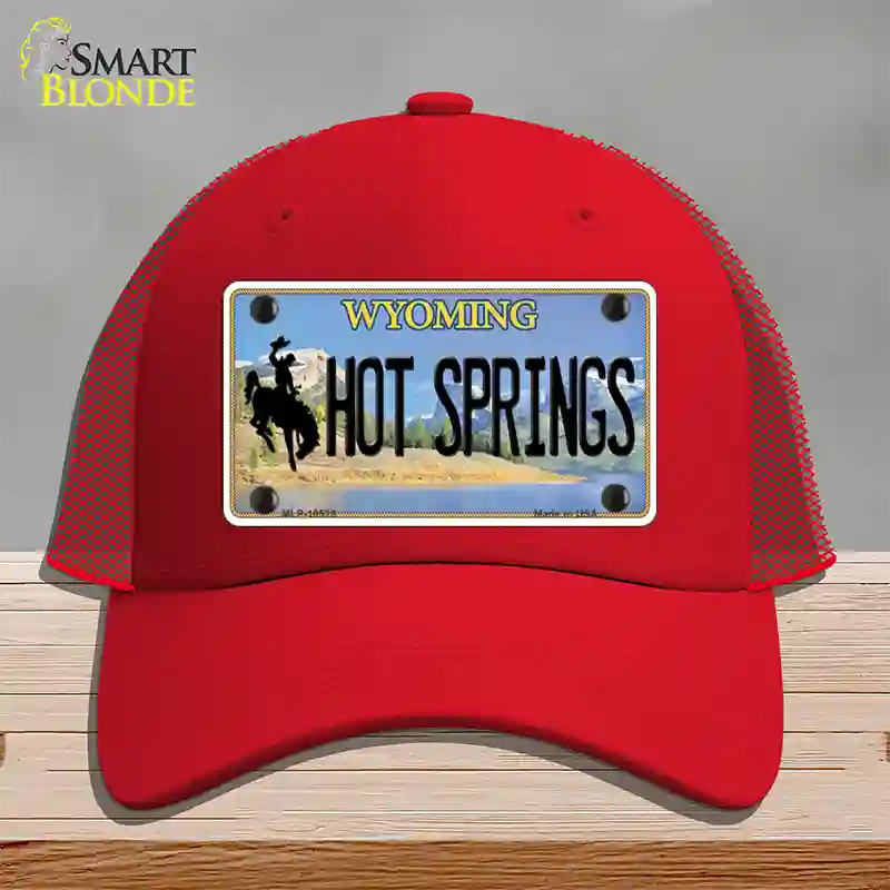 Hot Springs Wyoming Novelty License Plate Hat Mesh / Red