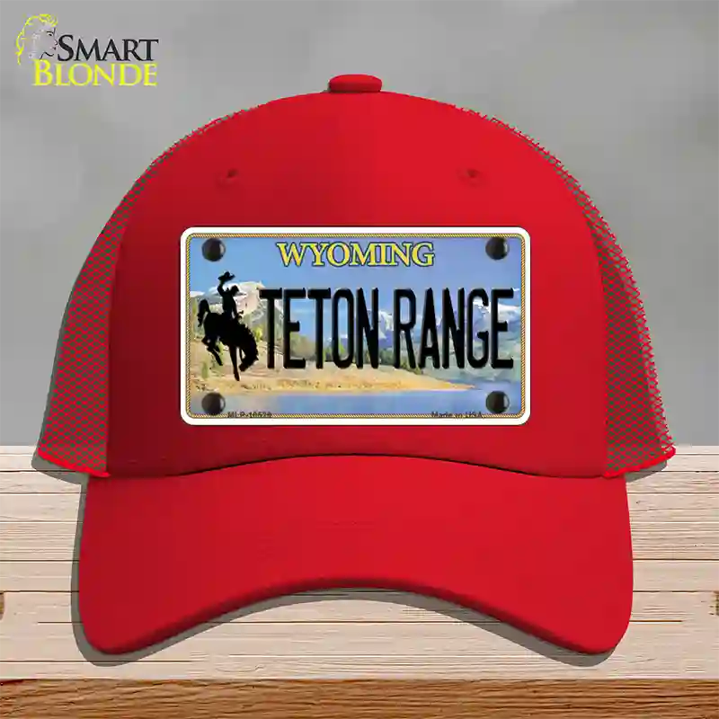 Teton Range Wyoming Novelty License Plate Hat Mesh / Red