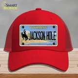 Jackson Hole Wyoming Novelty License Plate Hat Mesh / Red