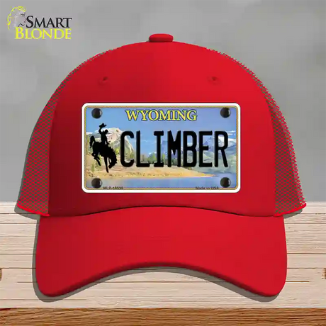 Climber Wyoming Novelty License Plate Hat Mesh / Red