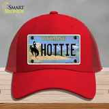 Hottie Wyoming Novelty License Plate Hat Mesh / Red