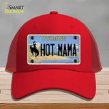 Hot Mama Wyoming Novelty License Plate Hat Mesh / Red