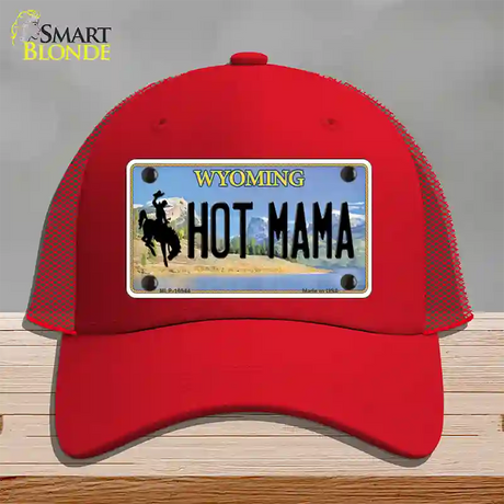 Hot Mama Wyoming Novelty License Plate Hat Mesh / Red