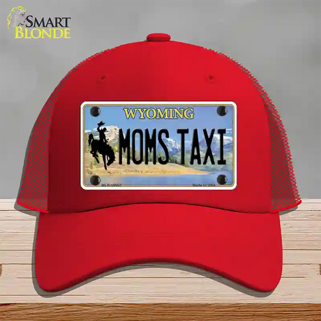 Moms Taxi Wyoming Novelty License Plate Hat Mesh / Red