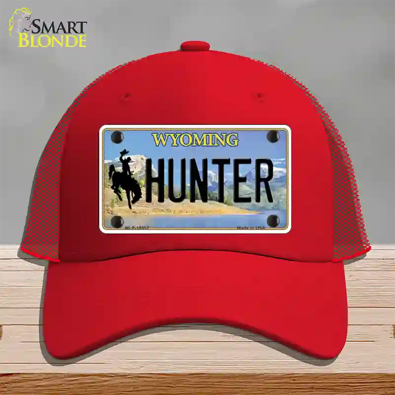 Hunter Wyoming Novelty License Plate Hat Mesh / Red