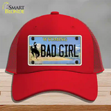 Bad Girl Wyoming Novelty License Plate Hat Mesh / Red