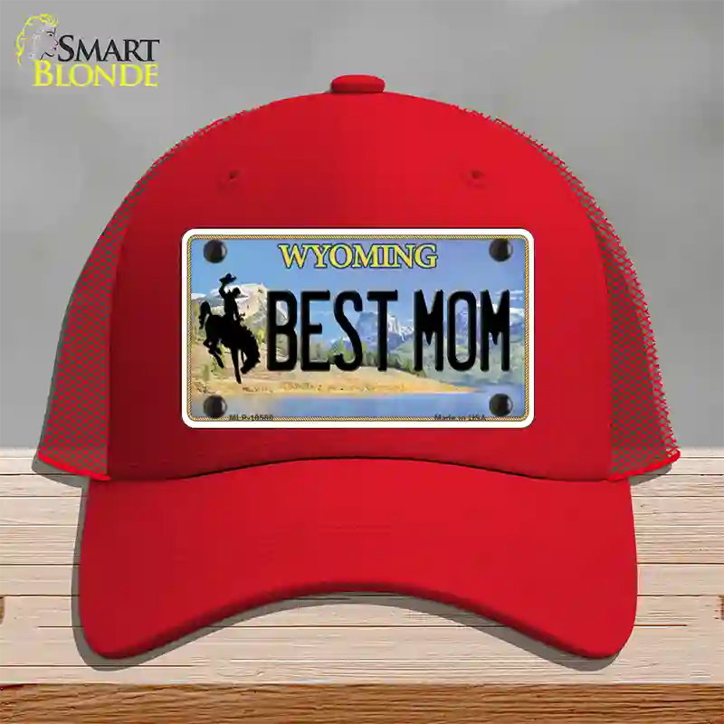 Best Mom Wyoming Novelty License Plate Hat Mesh / Red