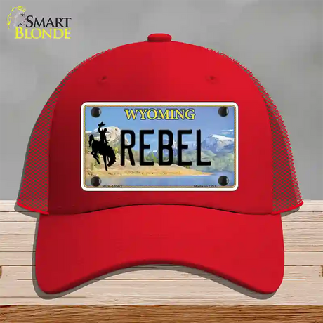 Rebel Wyoming Novelty License Plate Hat Mesh / Red