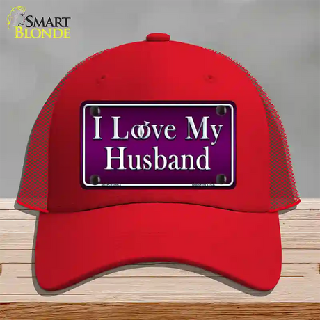 I Love My Husband Novelty License Plate Hat Mesh / Red