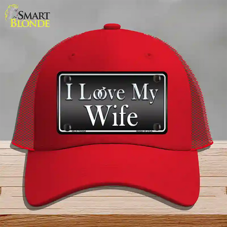 I Love My Wife Novelty License Plate Hat Mesh / Red