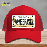 I Love Nebraska Novelty License Plate Hat Mesh / Red