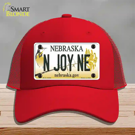 N Joy NE Nebraska Novelty License Plate Hat Mesh / Red