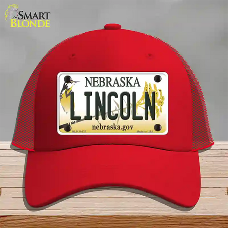 Lincoln Nebraska Novelty License Plate Hat Mesh / Red