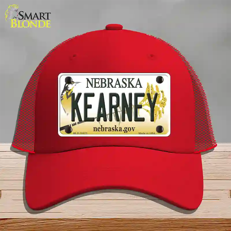 Kearney Nebraska Novelty License Plate Hat Mesh / Red