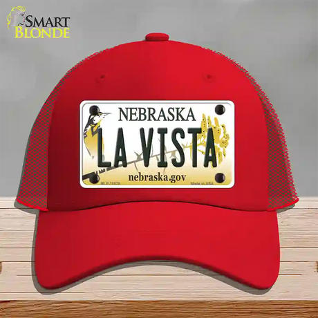 La Vista Nebraska Novelty License Plate Hat Mesh / Red