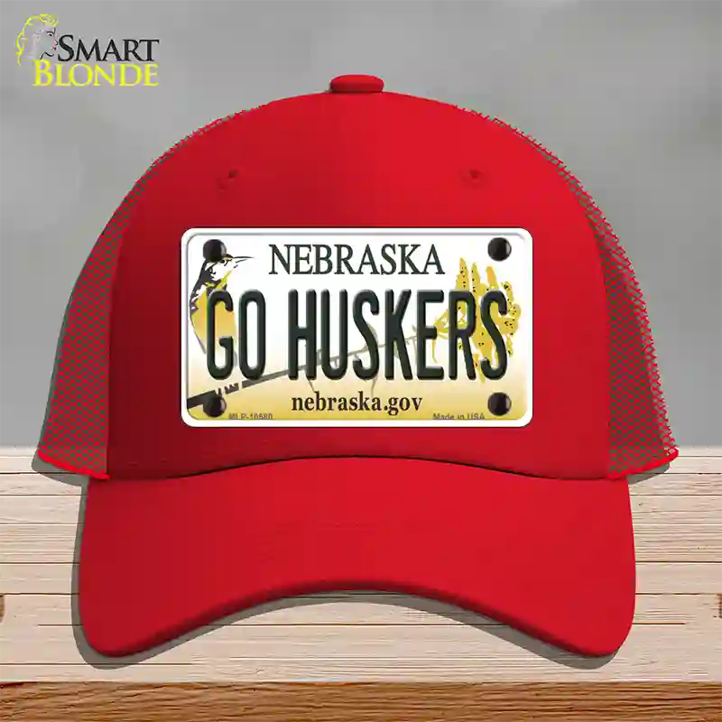 Go Huskers Nebraska Novelty License Plate Hat Mesh / Red