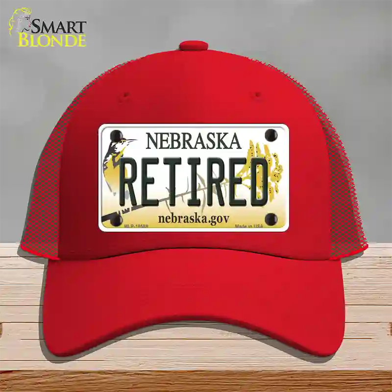 Retired Nebraska Novelty License Plate Hat Mesh / Red