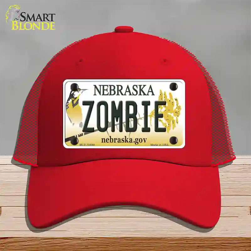 Zombie Nebraska Novelty License Plate Hat Mesh / Red