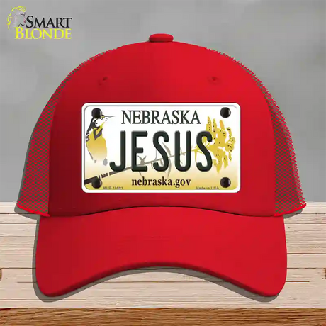 Jesus Nebraska Novelty License Plate Hat Mesh / Red